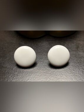 Crown Trifari White Round Enamel Clip on  Earrings EUC